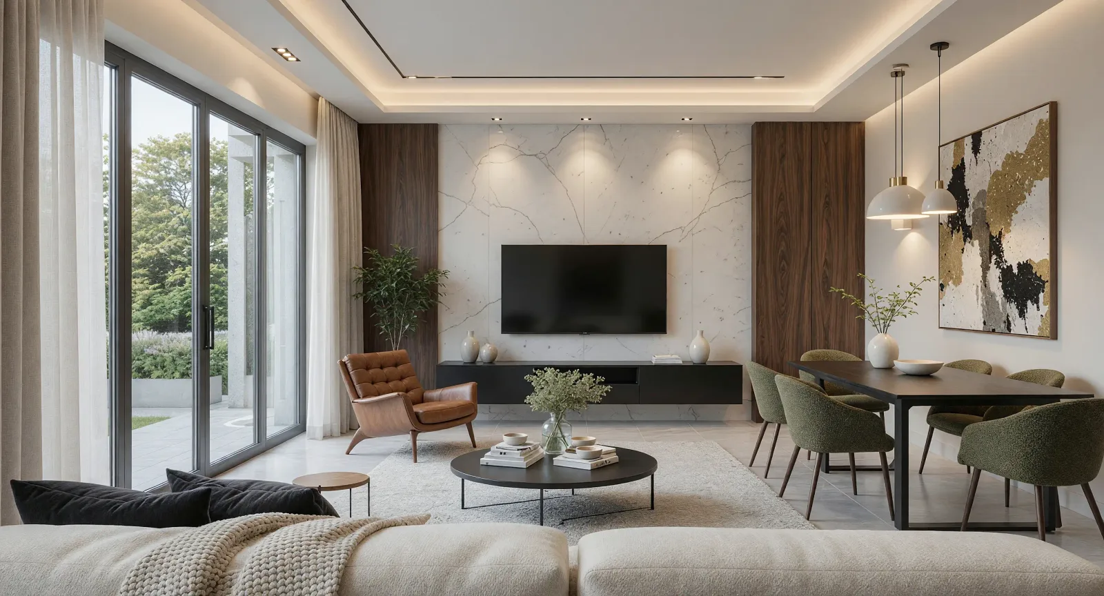 El render terminado del living: materiales, luz y ambiente