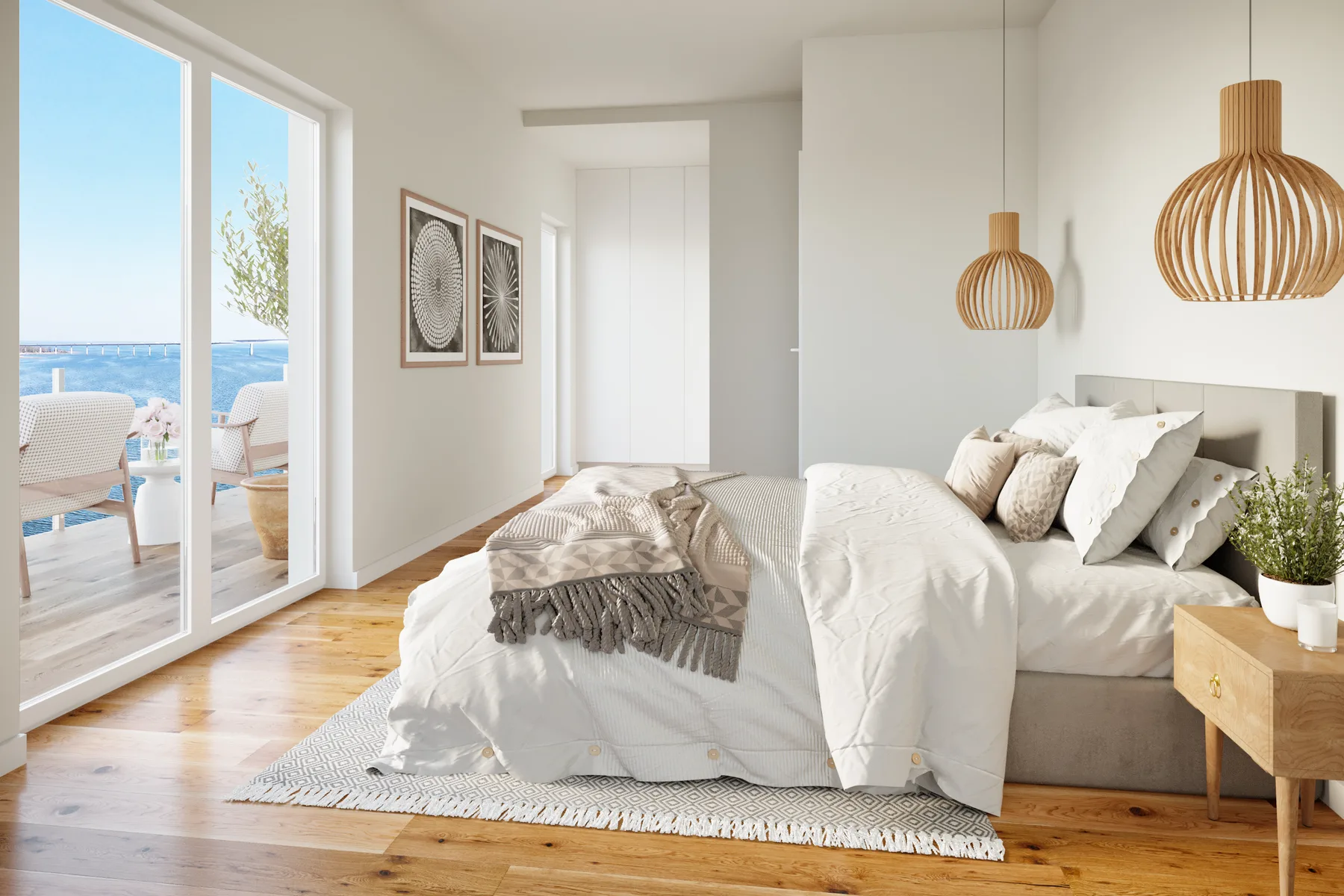 Dormitorio con vista al mar de la vivienda Domínguez Navarro