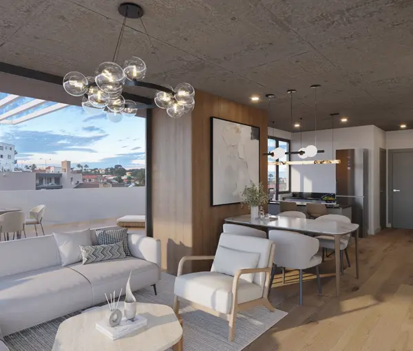 Living, comedor y cocina de la unidad 402, Giambroni M8